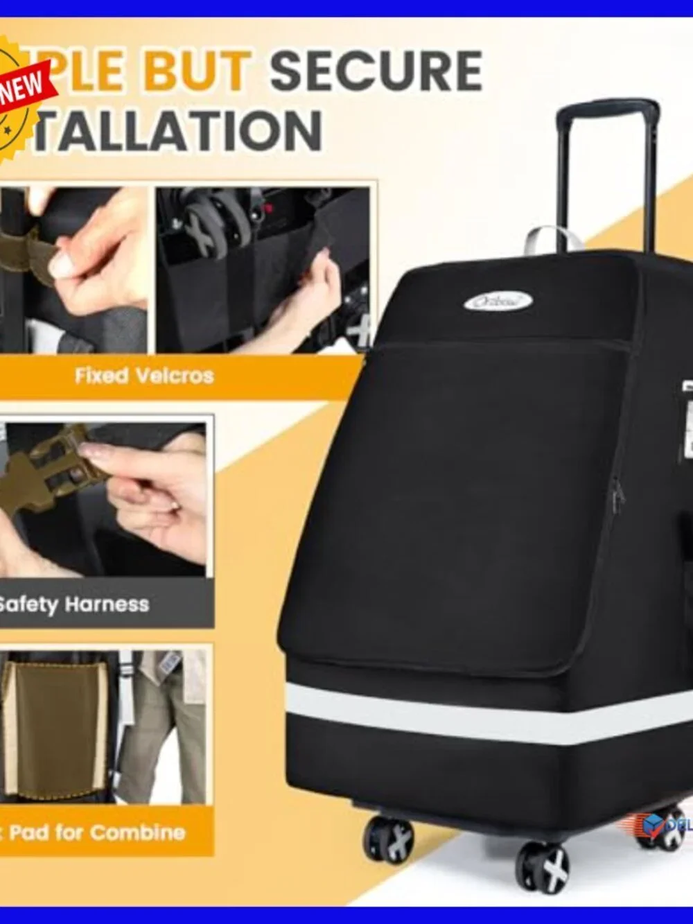 Folding Car Seat Travel Bag & Cart with 4 Wheels, Padded Gate Check Bag